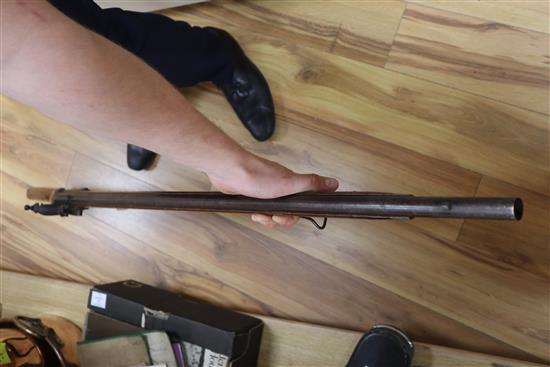 A 19th century Brown Bess-type flintlock musket, Jaipur Armoury, stamped JPR/EXR/ 336 length 142cm, restoration to stock